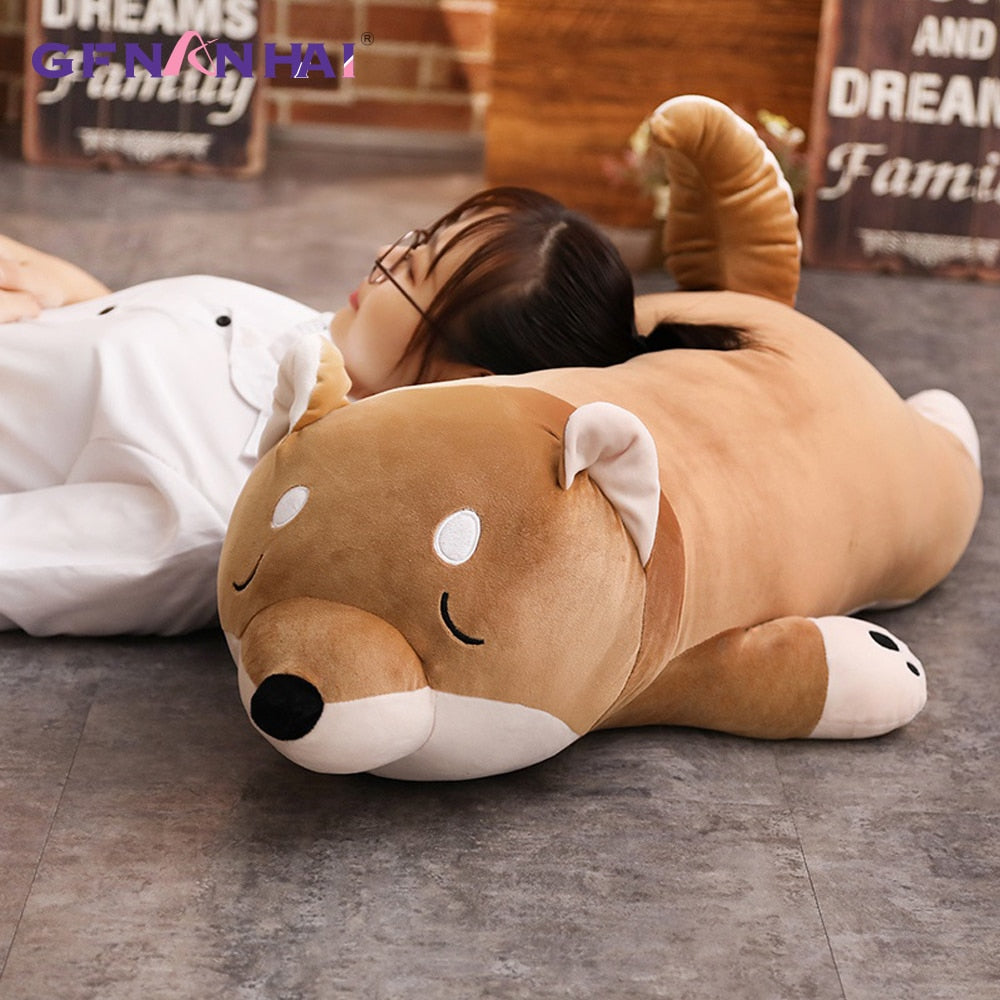 Soft Lying Stuffed Dog Toy Cushion