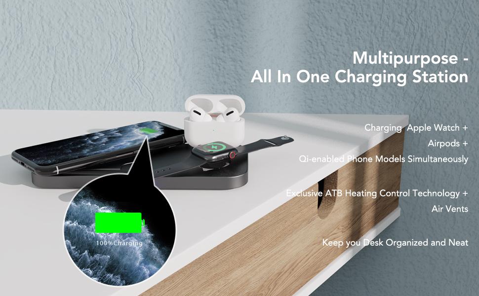 3 In 1 Qi Fast Wireless Charging Smart Station Dock