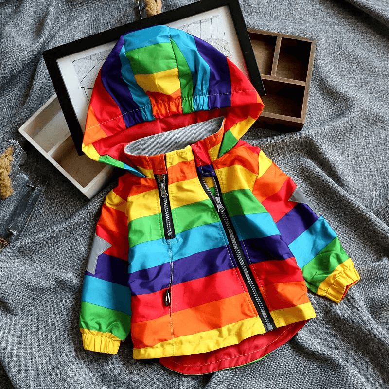 Hooded Rainbow Coat For Kids Rain Proof Jacket