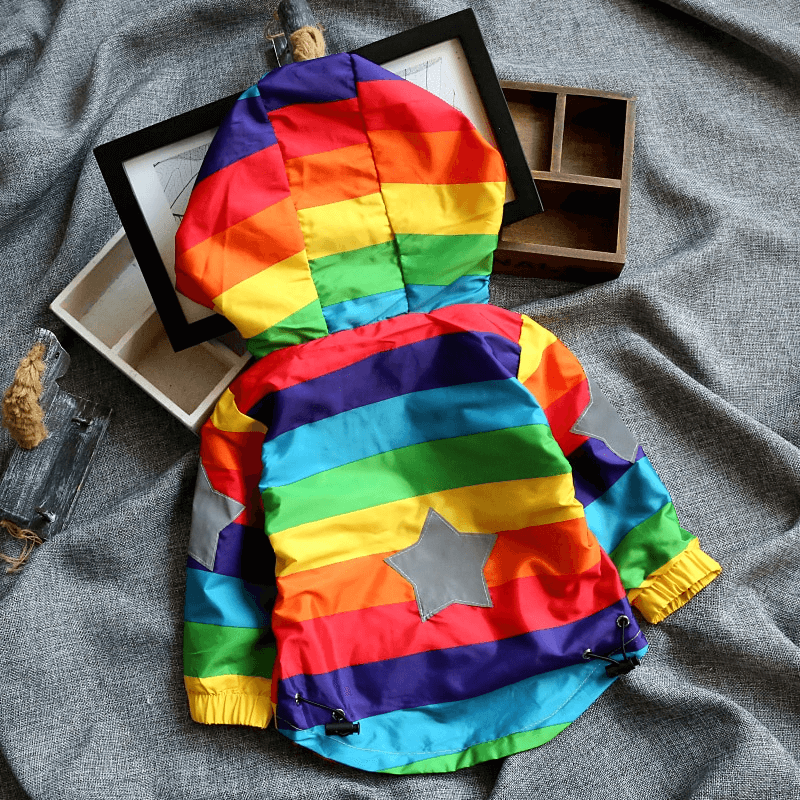 Hooded Rainbow Coat For Kids Rain Proof Jacket