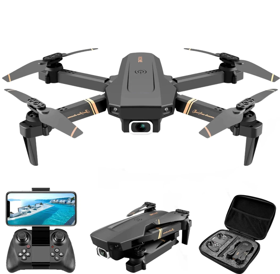 WIFI FPV Drone With Dual 4K Camera - Foldable RC Drone Quadcopter