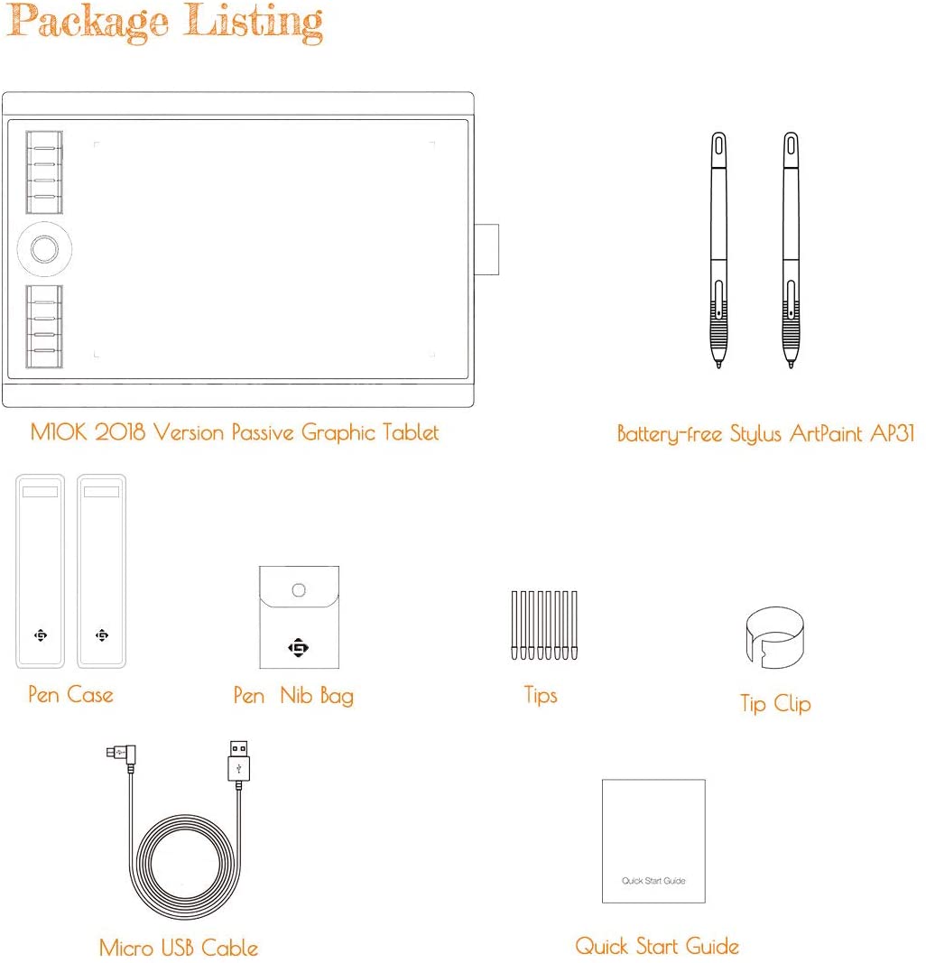 Graphic Drawing Tablet with Battery Free Stylus Pen 10 X 6.25 Inches