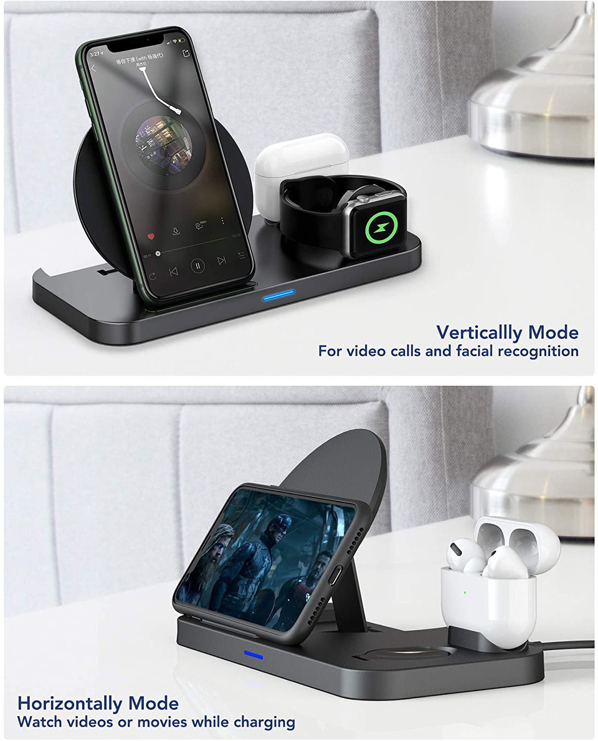 3 In 1 Qi Fast Wireless Charging Smart Station Dock