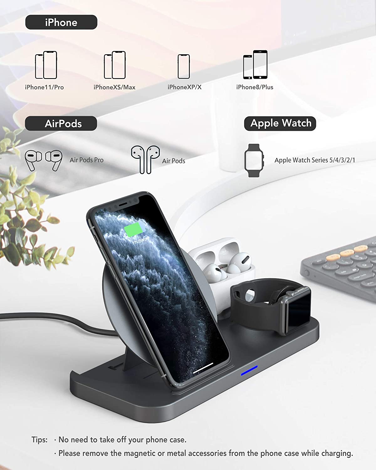 3 In 1 Qi Fast Wireless Charging Smart Station Dock