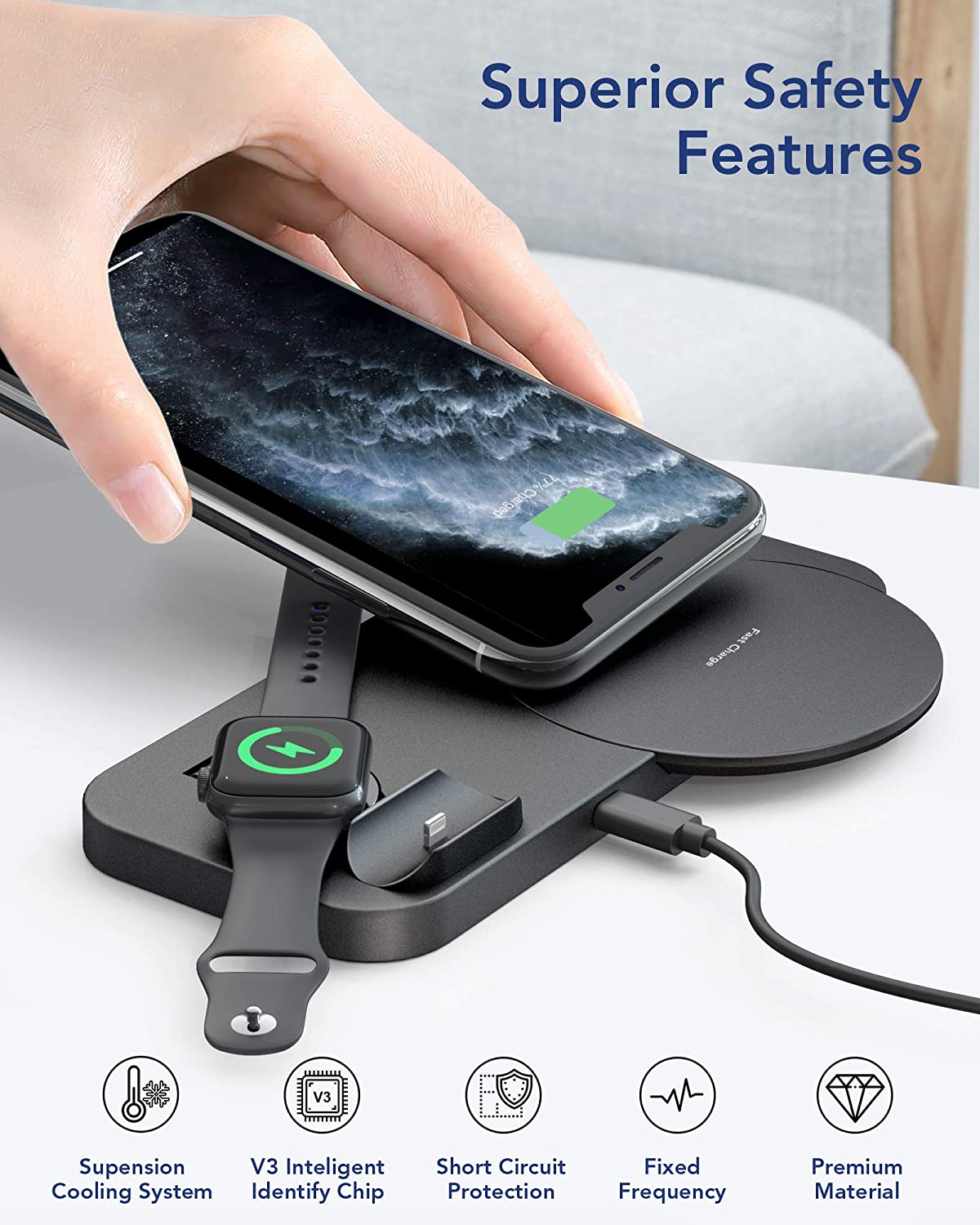 3 In 1 Qi Fast Wireless Charging Smart Station Dock