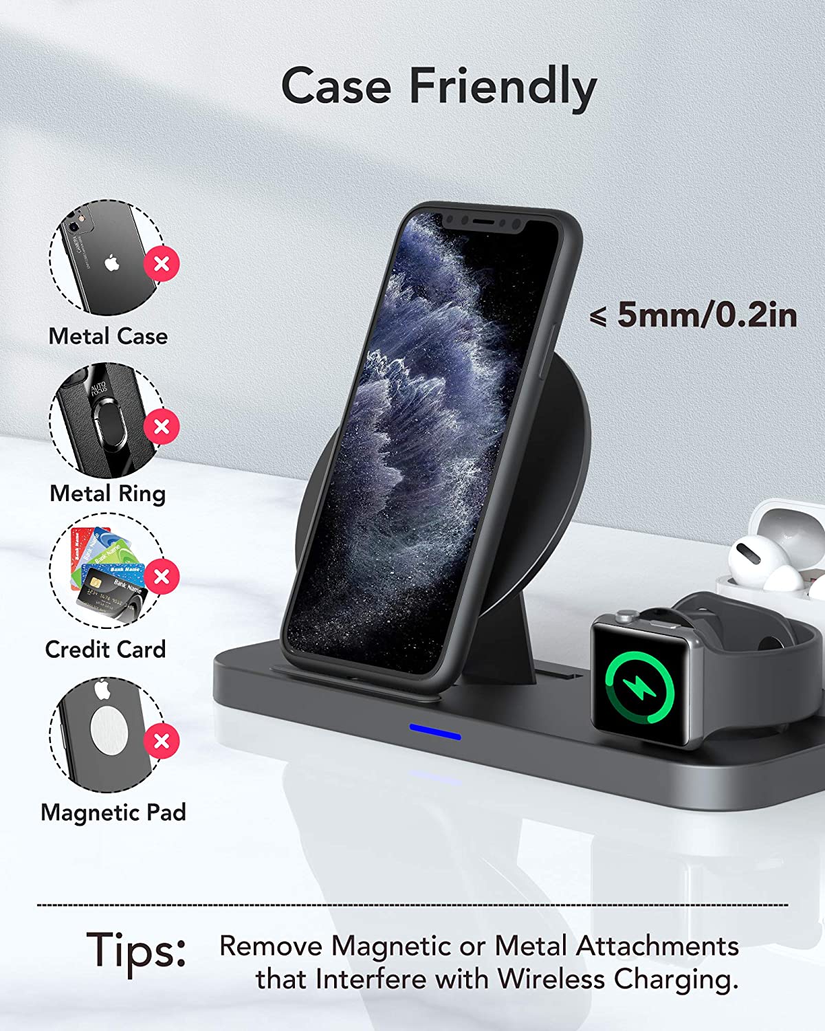 3 In 1 Qi Fast Wireless Charging Smart Station Dock