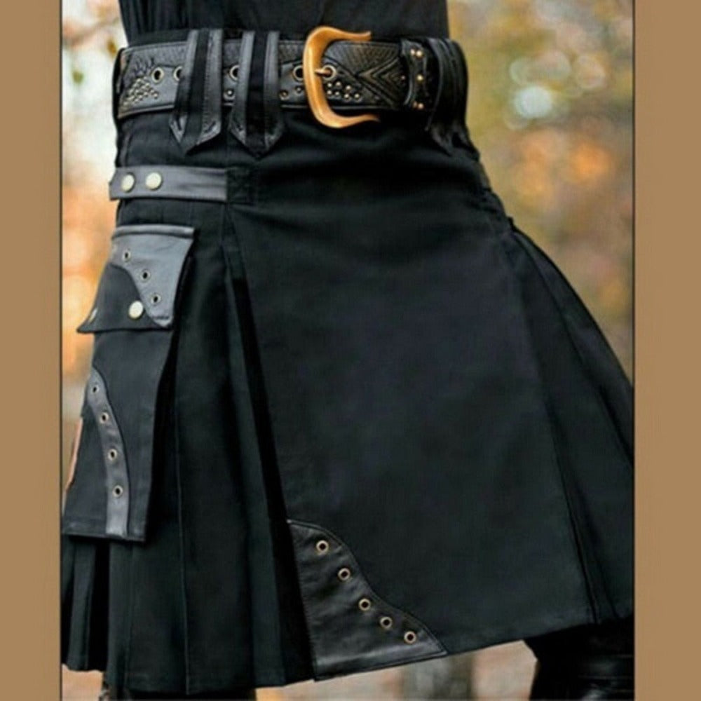 Mens Black Utility Kilt Costume