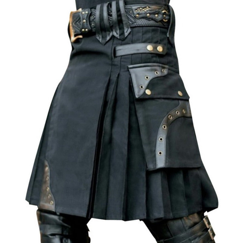 Mens Black Utility Kilt Costume