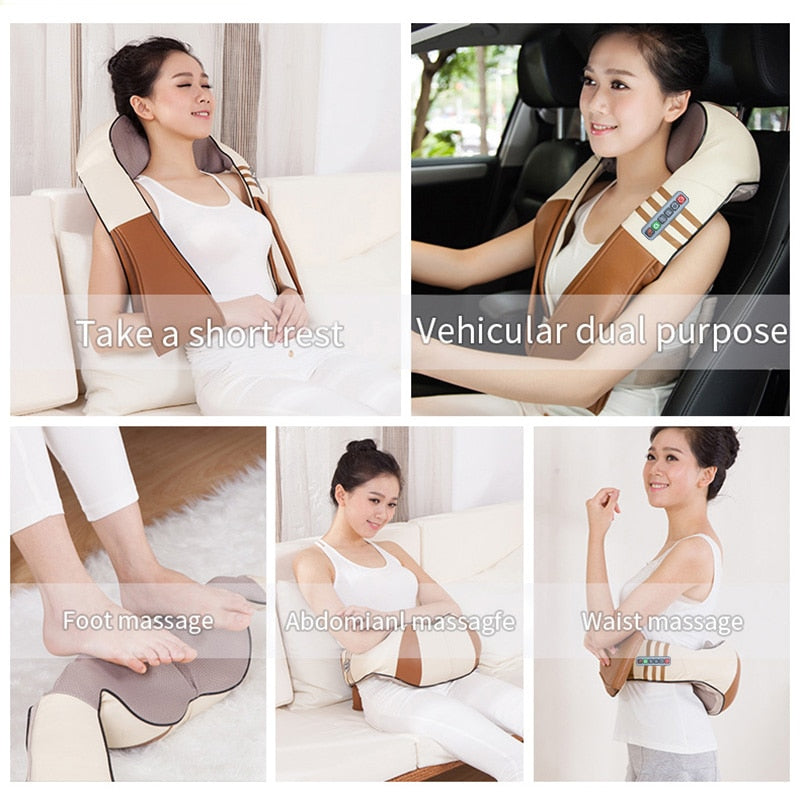 (with Gift Box)JinKaiRui U Shape Electrical Shiatsu Back Neck Shoulder Body Massager Infrared Heated Kneading Car/Home Massagem