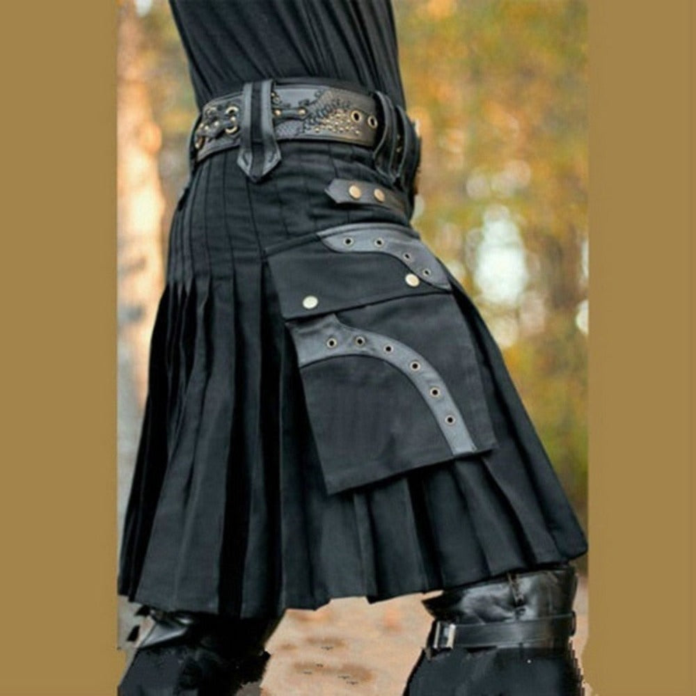 Mens Black Utility Kilt Costume