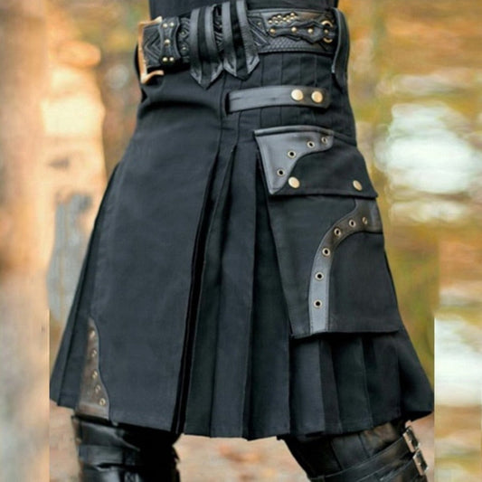 Mens Black Utility Kilt Costume
