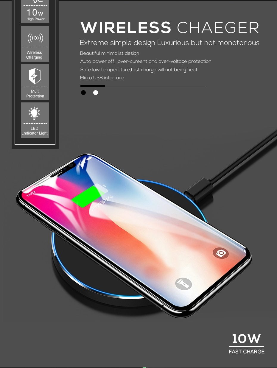 10W Fast Wireless Universal Charger For Android, Apple in White or Black